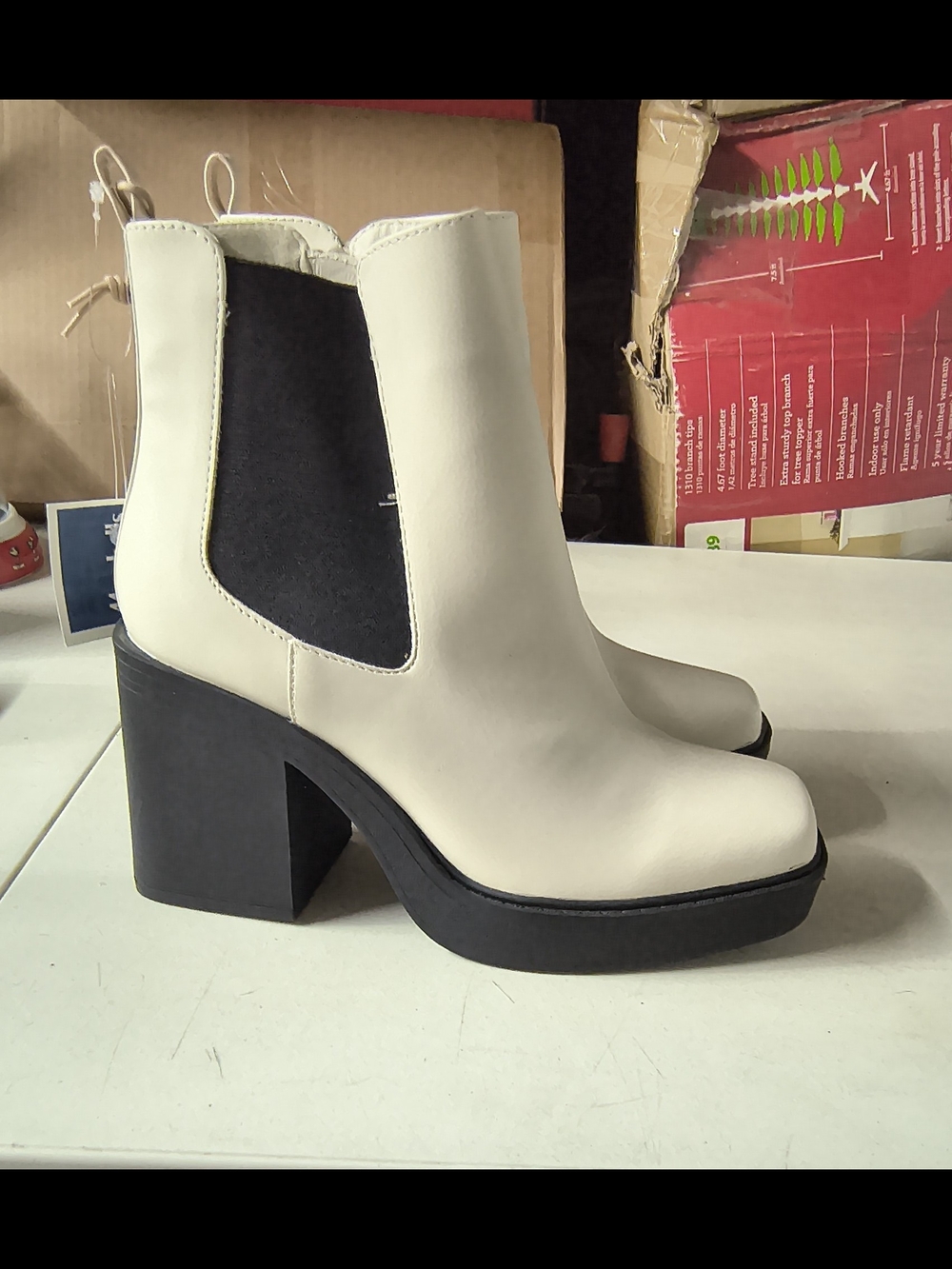 MIA Dru Cream Platform Boot with Black Elastic Side Panels